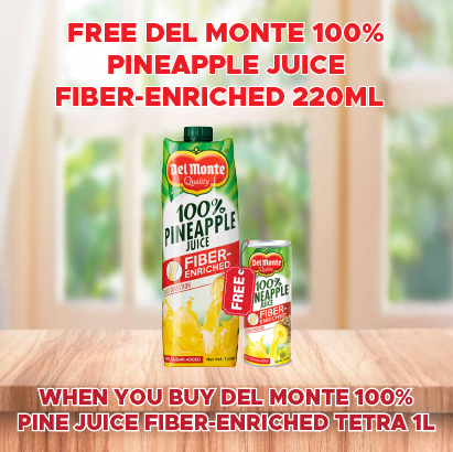DEL MONTE 100% PINE JUICE FIBER-ENRICHED TETRA 1L FREE DEL MONTE